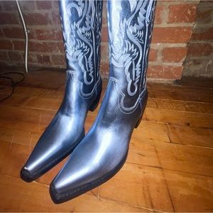 Jeffrey Campbell Dagget Metallic Blue Cowgirl Boots
